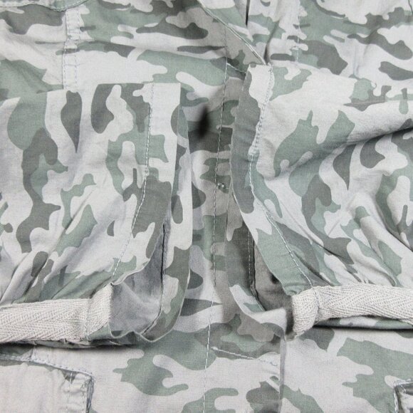 WEARABLES XCVI womens gray green black Folksy camo Safari poplin jacket L EUC - Picture 6 of 9